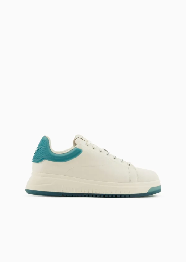 Sneakers In Pelle Retro Petrolio Emporio Armani