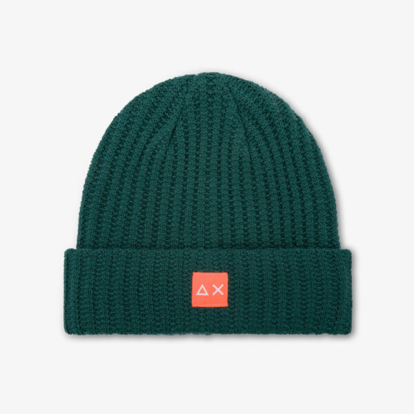 Berretto beanie in lana a coste CAP THICK KNIT Verde Scuro SUN68